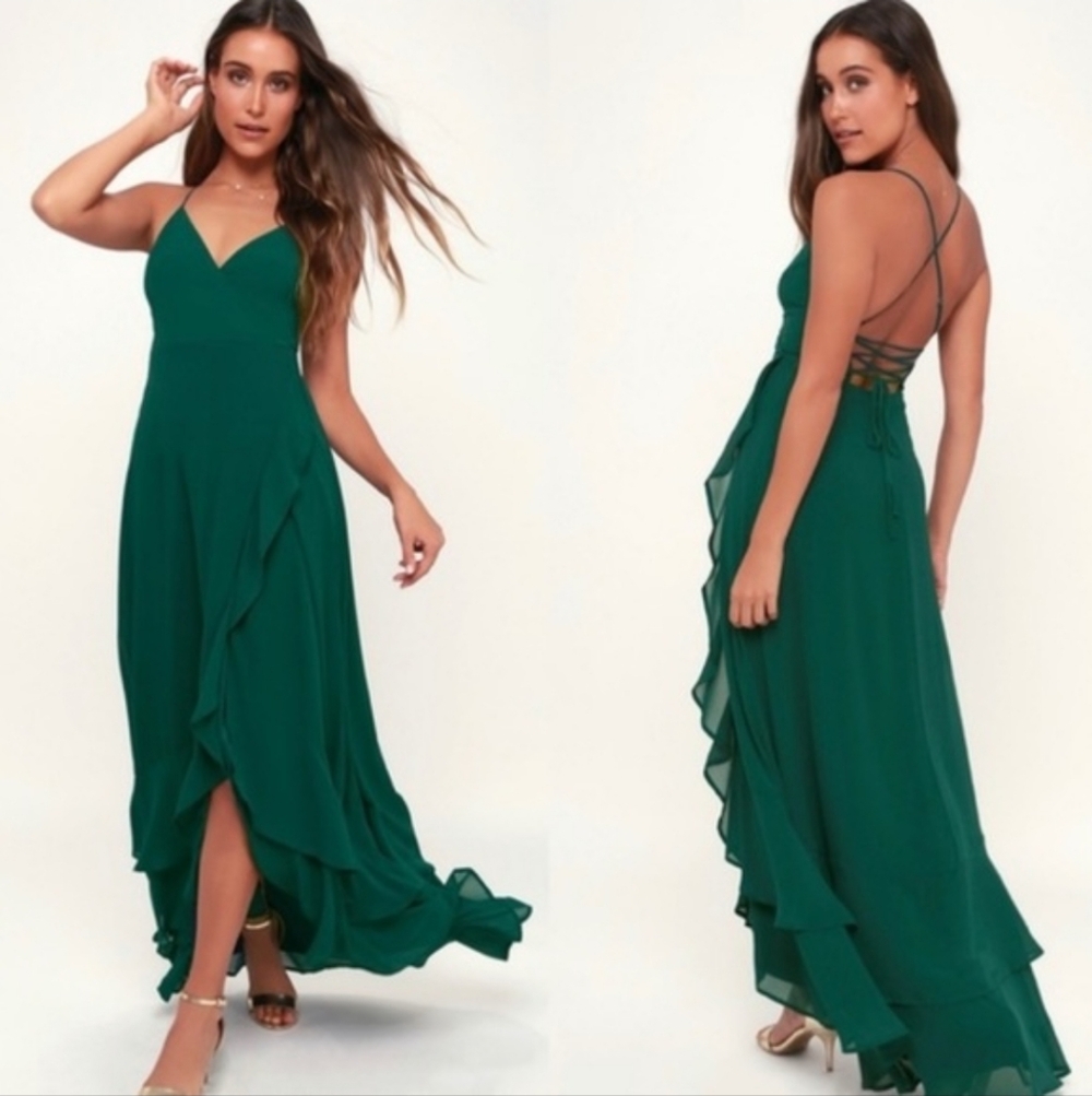 Lulu’s In Love Forever Green Lace Up Hi Low Dress
